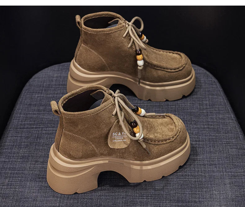 Fujin 8cm Platform Boots for Women Ankle Boots Fall Winter Riding Motorcycle Fashion Shoes Booties Short Boots Genuine Leather