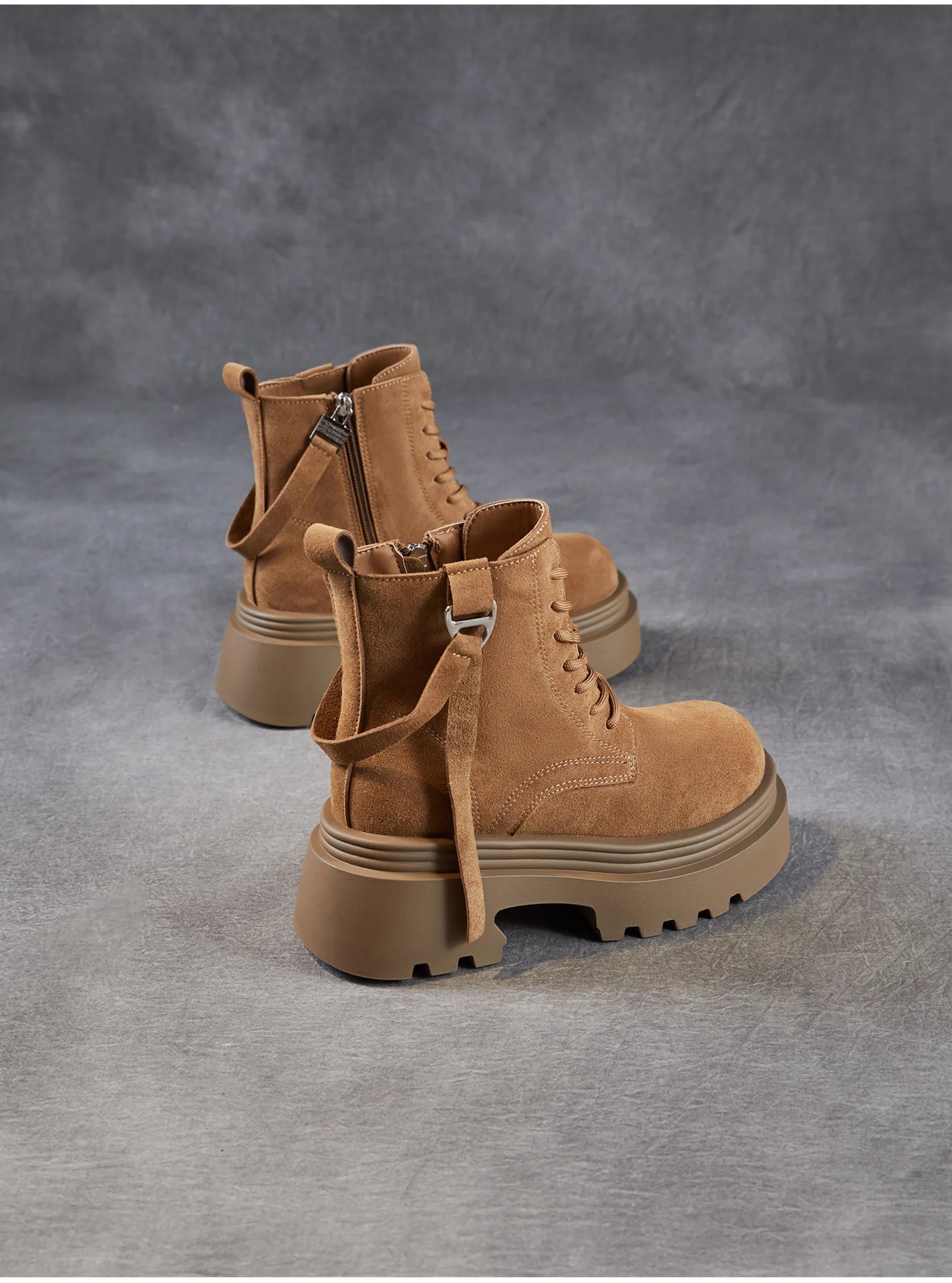 6.5cm Cow Suede Genuine Leather Women Booties Elthnic Pumps Comfy Ankle Knee High Spring Motorcycle Shoes Flats Platform Wedge