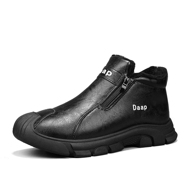 2025 High Top Men's Winter Shoes Comfortable Black Fluff Boots Men Warm Plush Leather Casual Sneakers Men Work Motorcycle Boots