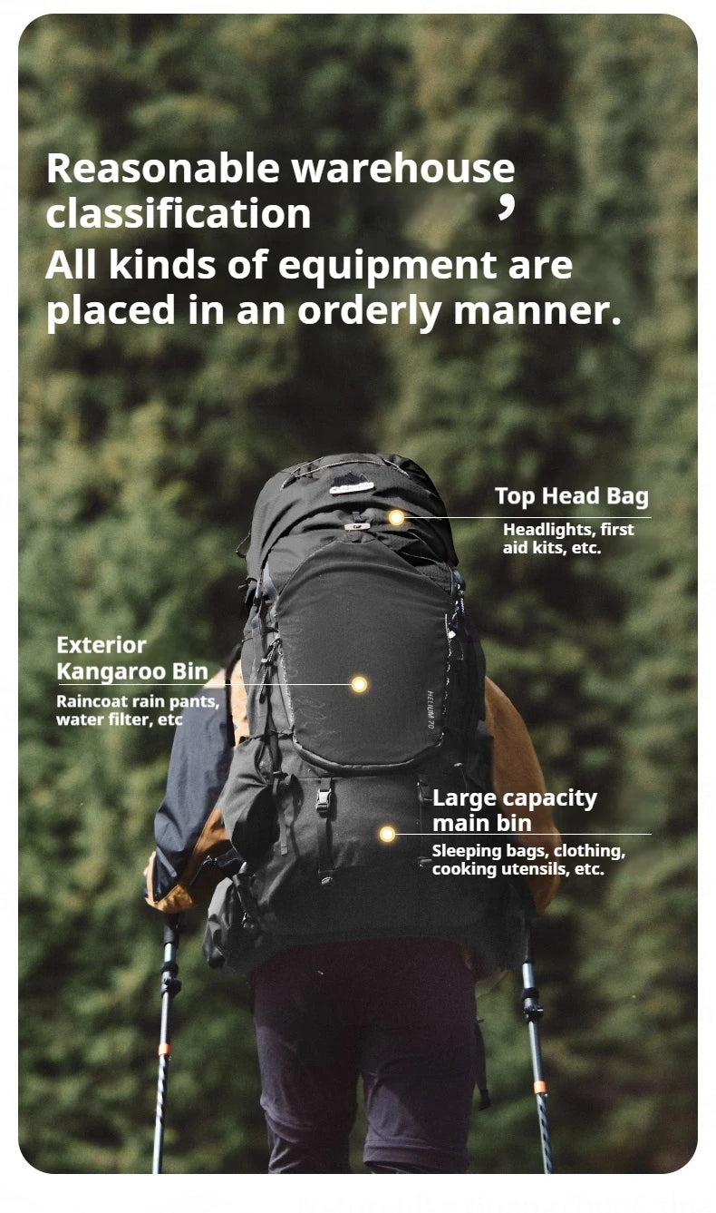 Naturehike 70L Hiking Backpack Outdoor Rainproof With Rain Cover Knapsack Climbing Shoulder Bag Travel Camping Rucksack Portable