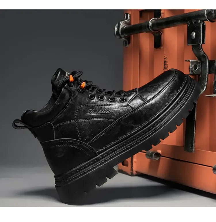 COZOK Men's Shoes Genuine Leather High Top Shoes Male Comfortable Sneakers Motorcycle Boots Male Lace-Up Winter Plush Snow Boots