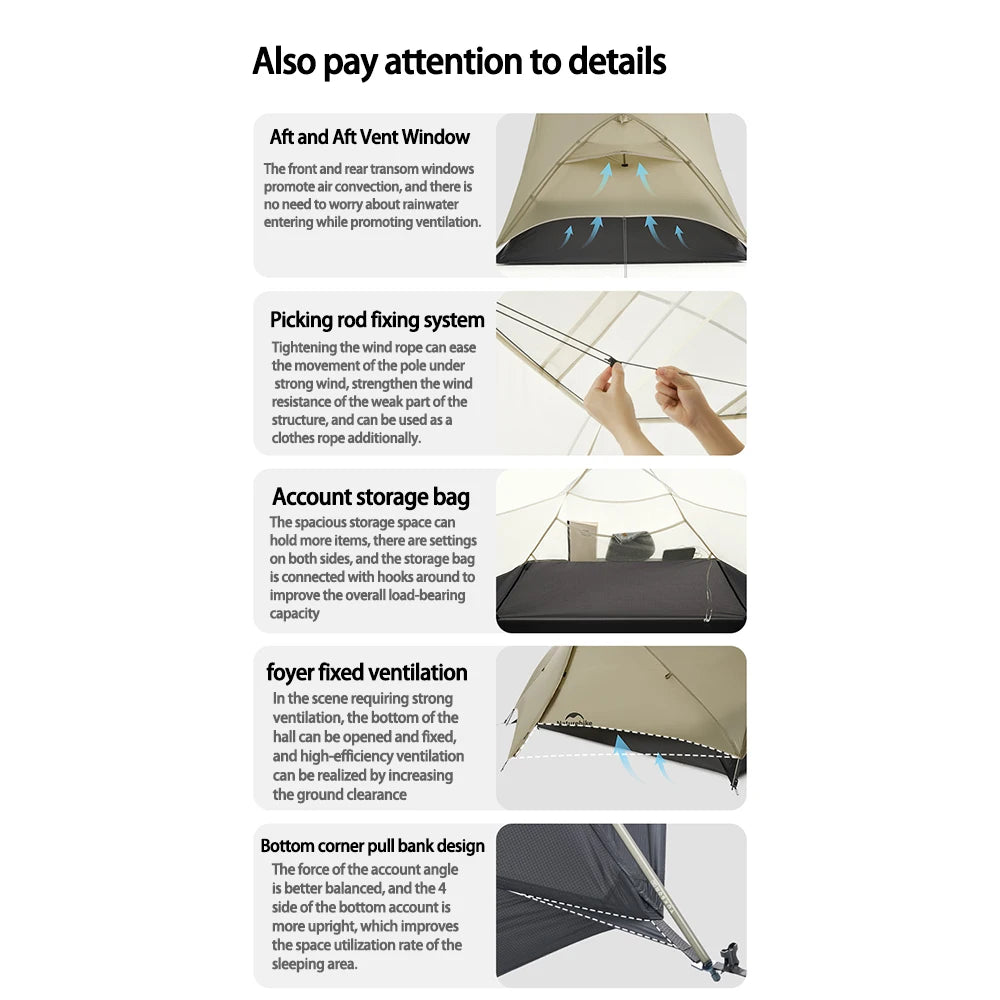 Naturehike Mongar UL 2 Person Backpacking Tent 15D Ultralight Travel Tent Waterproof Hiking Survival Outdoor Camping Tent