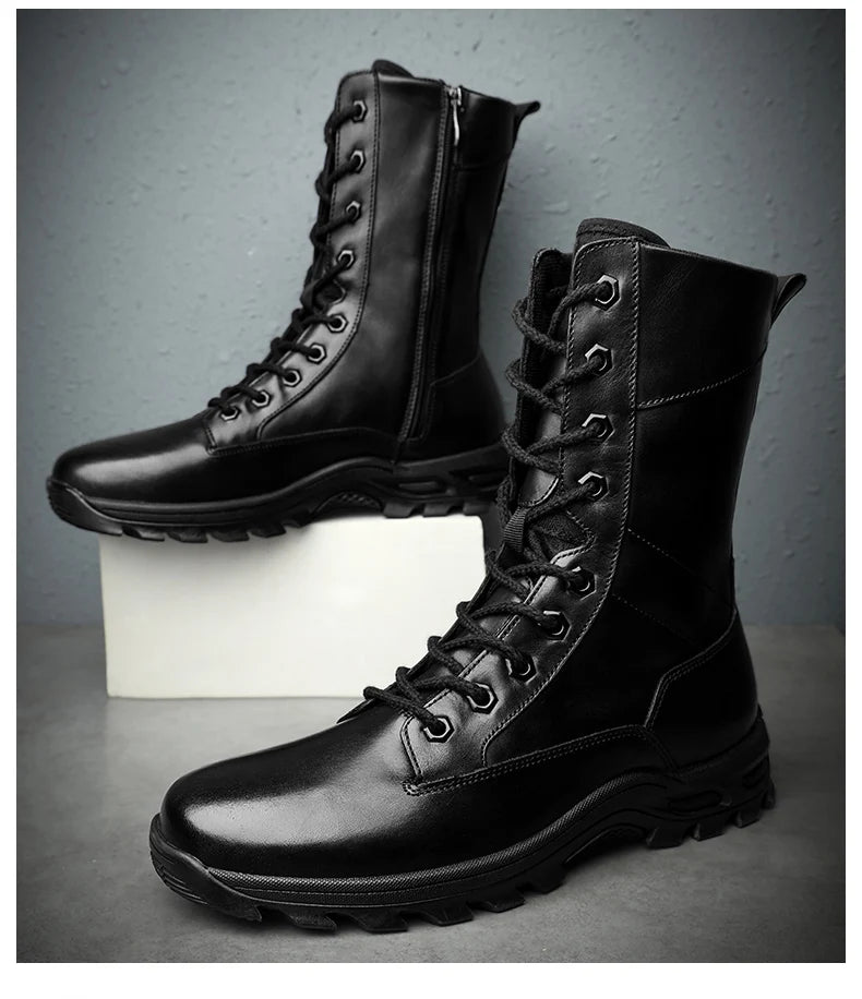 Genuine Leather Ankle Boots Men Outdoor Leather Winter Fur Warm Man Boots Army Hunting Boots for Men Shoes Casual Black Boots