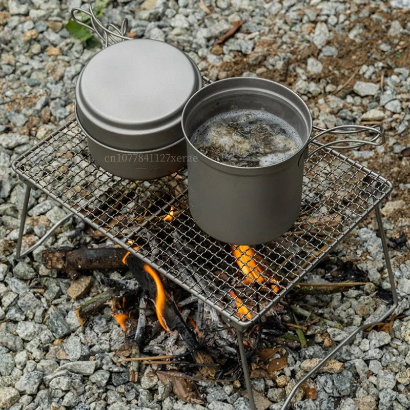Outdoor Pure Titanium Grill Camping Table Portable Lightweight Net BBQ Wire Mesh Grate Mini Foldable Cooking Pot Rack