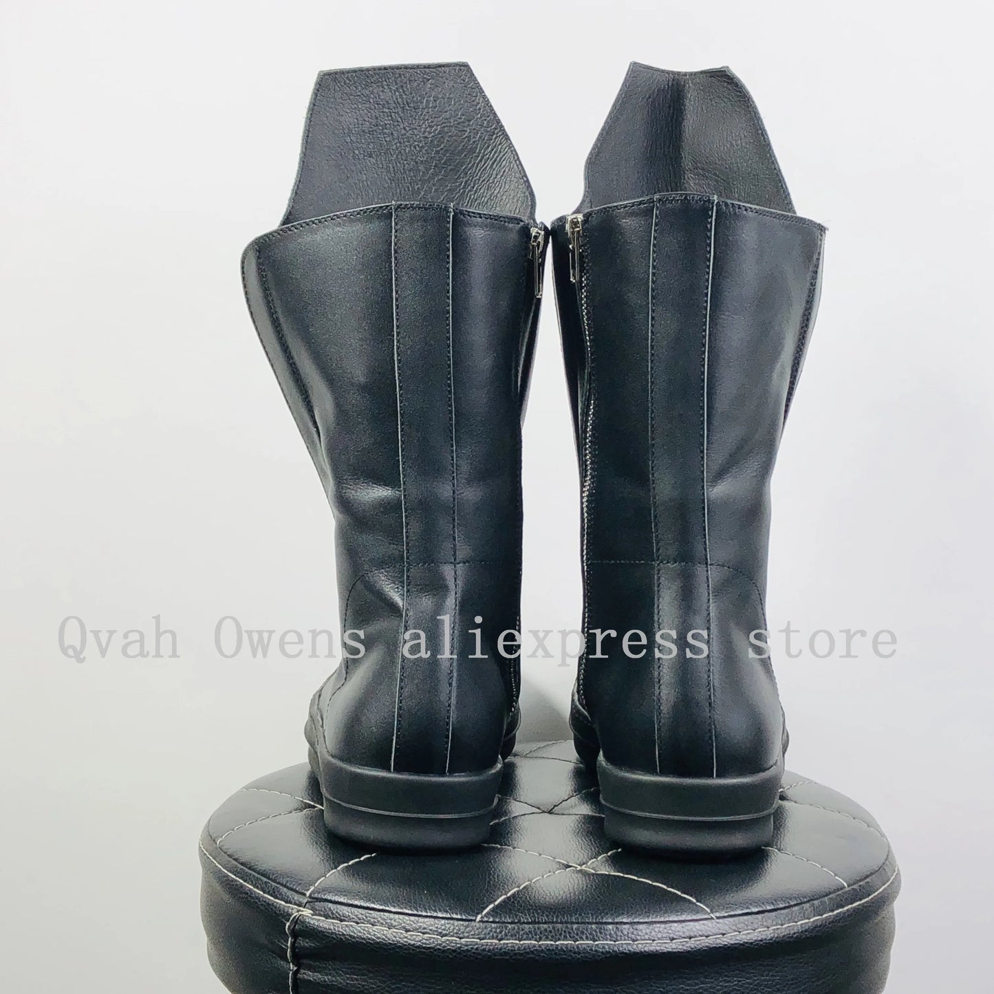 Men Casual High Top Boots Genuine Leather Luxury Trainers Lace Up Women Sneakers Zip High Street Autumn Flats Black Shoes