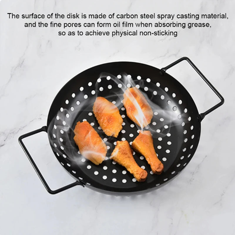 Stainless Steel Barbecue Grill Basket With Perforated Drain Basket Non-Stick Charcoal Plate Camping Portable BBQ Accessories