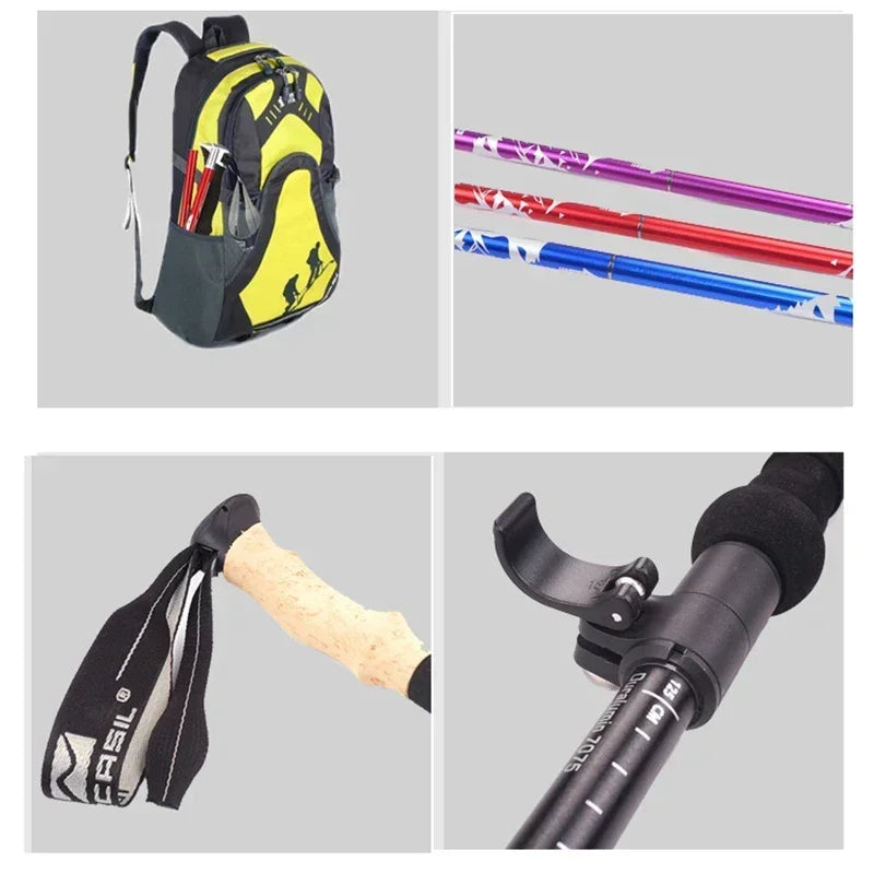 2PCS Aluminum Outdoor Hiking Anti Shock Walking Sticks Telescopic Trekking Climbing Poles Ultralight Walking Canes