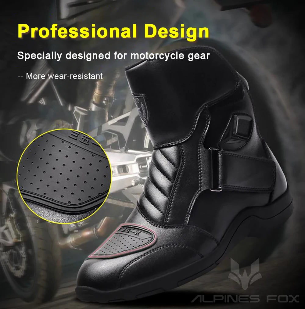 Retro Motorcycle Boots Leather Motorbike Anti-collision Foot Ankle Protective Shoes Moto Riding Short Boot Men