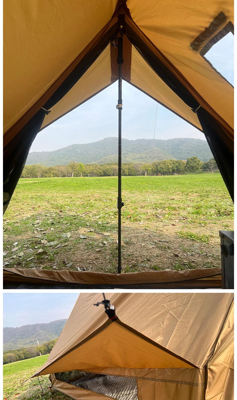 EMER Camping Hot Tent with Chimney Window Outdoor Ultralight Tipi Teepee Tent Pyramid Double Layer Bushcraft 2-Person BC Tent