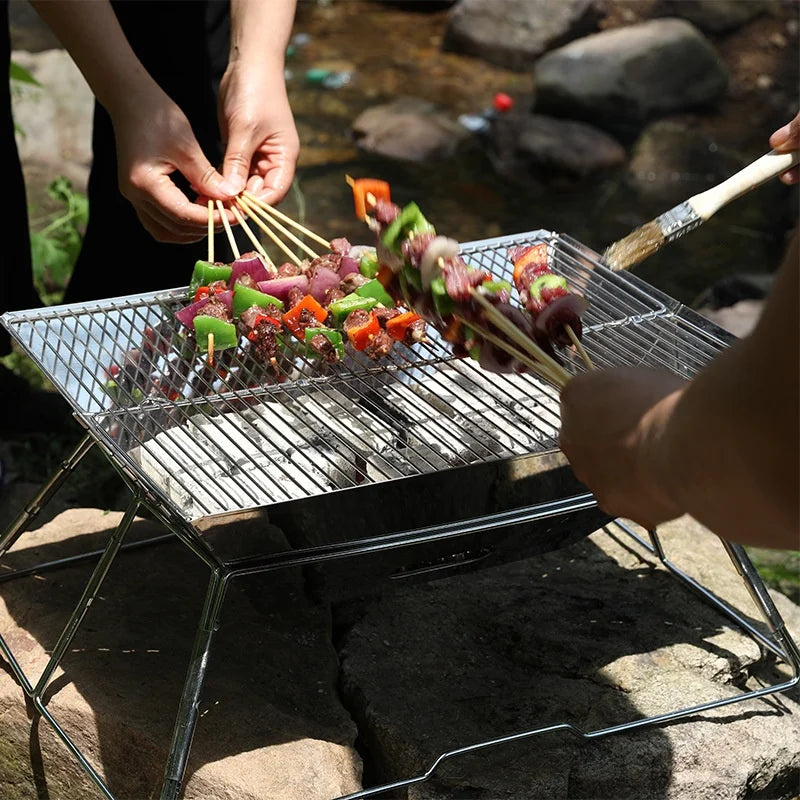 Portable Stainless Steel Folding Charcoal BBQ Grill For 3-4 Person Outdoor Camping Picnic Lightweight Easy Clean Barbecue