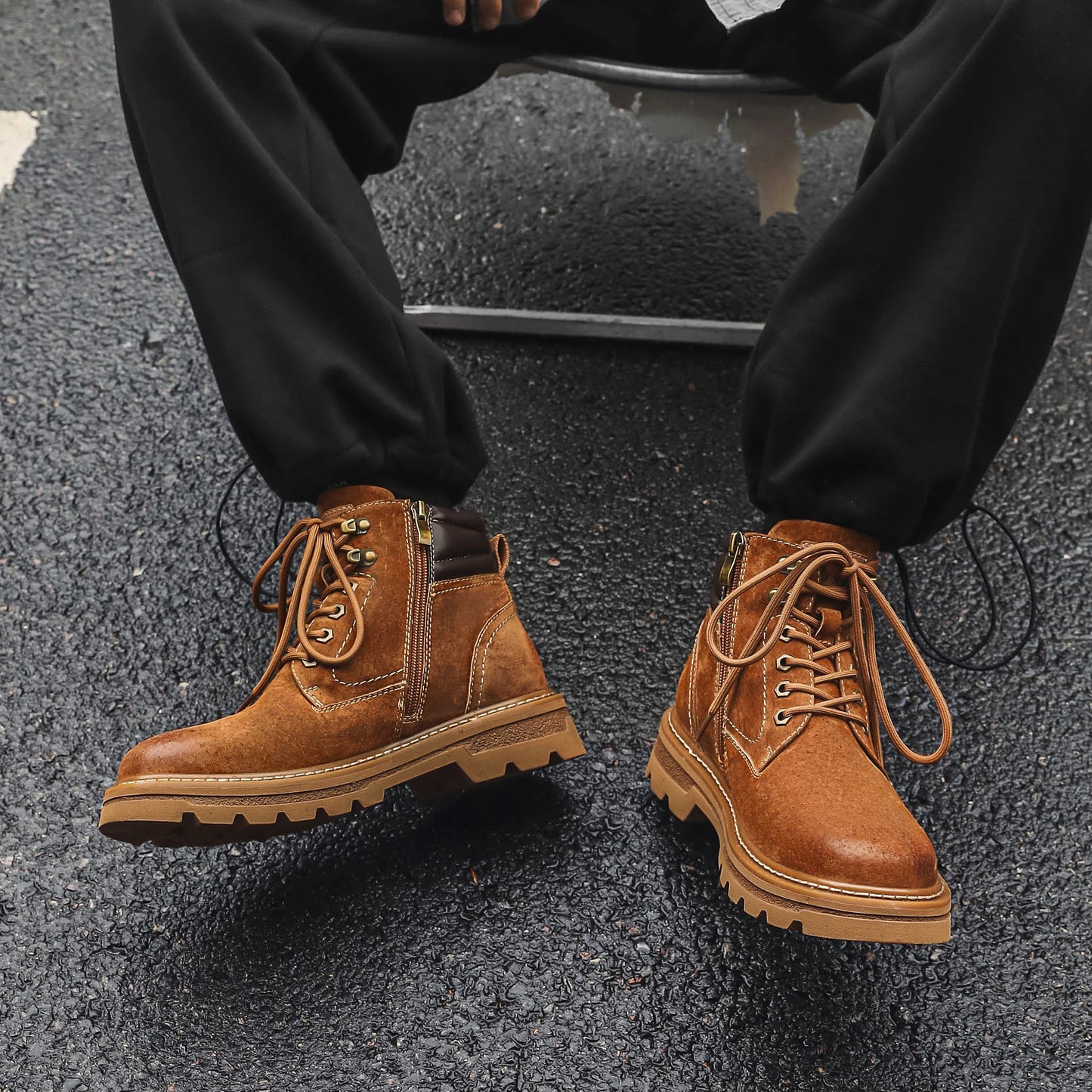 Business Casual British Ankle Boots Male Comfortable Walking Shoes New Leathe Mens Motorcycle Boots Autumn Winter High Top Shoes