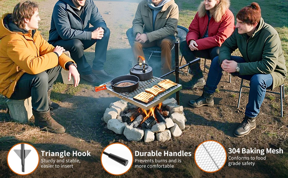 360 ° Swivel Campfire Grill Camp Grill Grate over Fire Pit Portable Grill Rack for Camping Cooking Barbecue