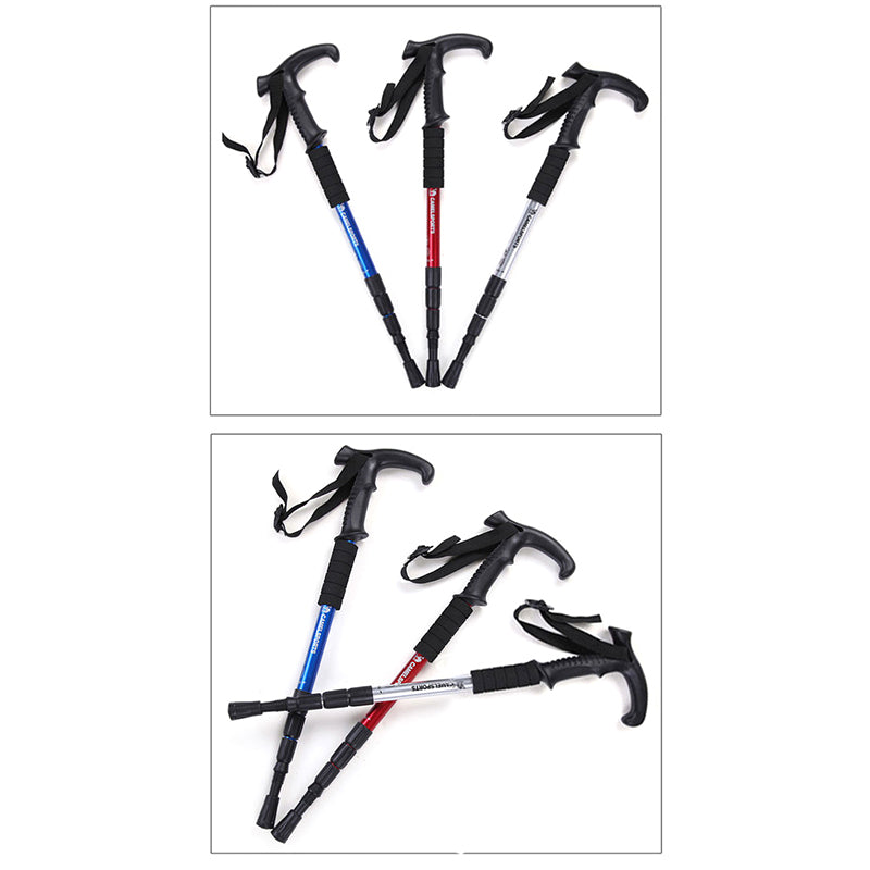 4-Section Outdoor Walking Stick Portable Telescopic Trekking Pole Anti Skid Aluminium Alloy Cane Elderly Camping Climbing Stick