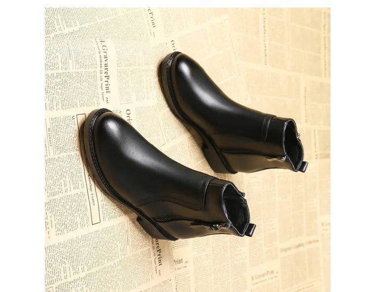 Ankle Boots Women Black Warm Plush Korean Version Side Zipper Cotton Boots Female Flat Luxury Chelsea Boots Short Shoes 2024