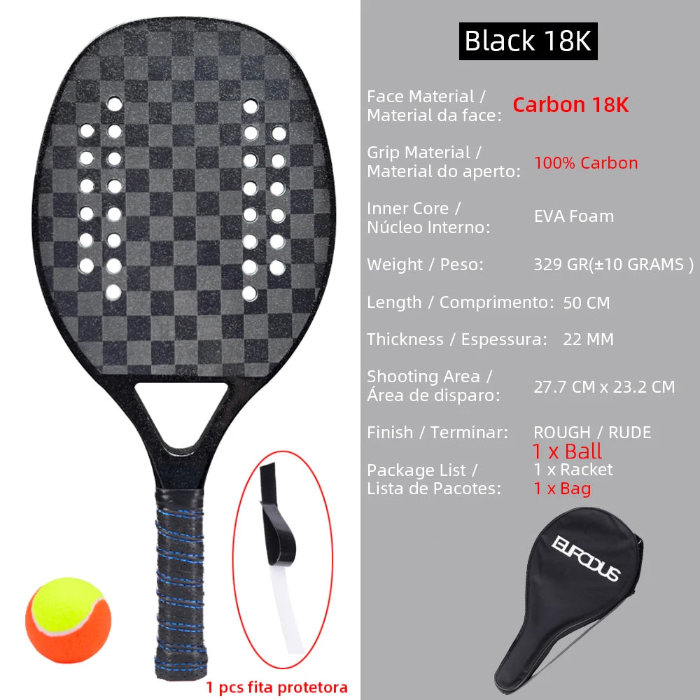 High Quality 3K Carbon and Glass Fiber Beach Tennis Racket Soft Face Tennis Racquet with Protective Cover Ball