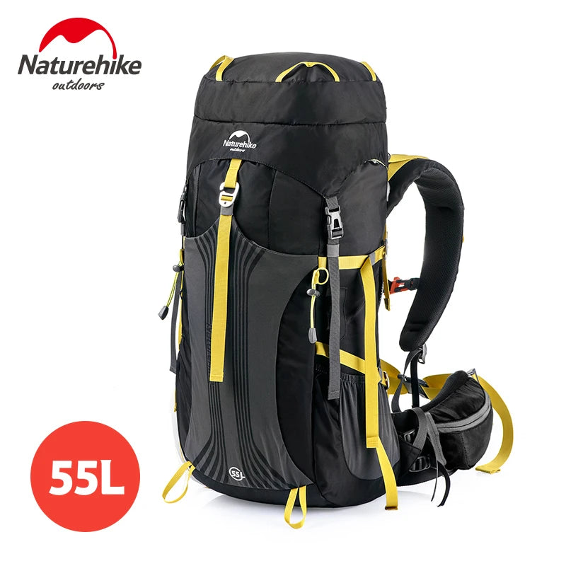 Naturehike-Camping Hiking Backpack with External Frame, 65L Large Capacity, Trekking, Mountaineering, Climbing Bag, 55L