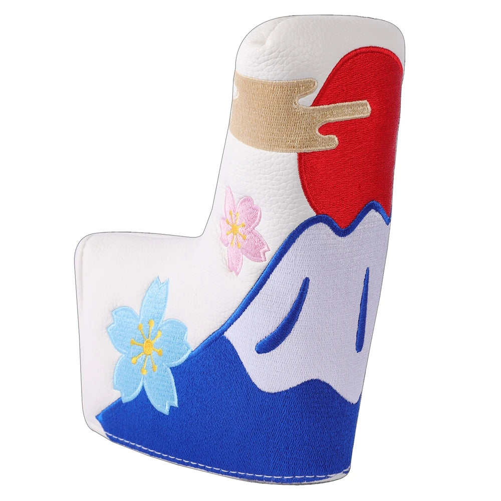 PU Leather Crane Japan Embroidery Magnetic Closure Golf Blade Putter Cover Golf Mid Mallet Putter Headcover