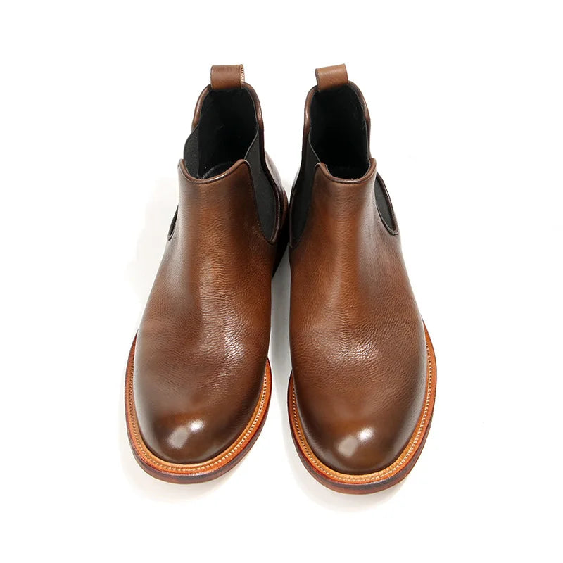 Vintage Man Western Boots Genuine Leather High Calf Shoe For Men Comfortable Slip On Designer Shoes Ankle Boots Male Shoe A223