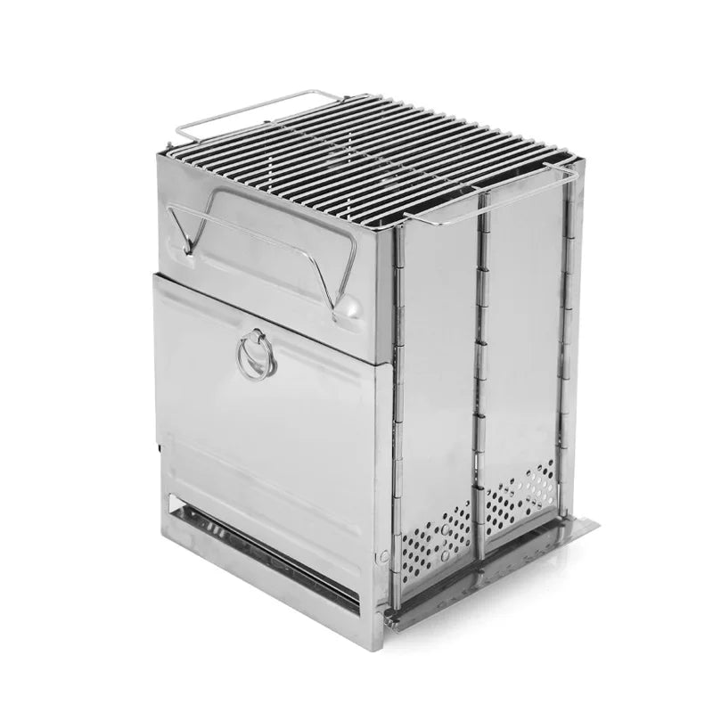 Wood Stove Portable Foldable Stainless Steel Camping Stove With Mini Charcoal Grill Lightweight Barbecue Grill