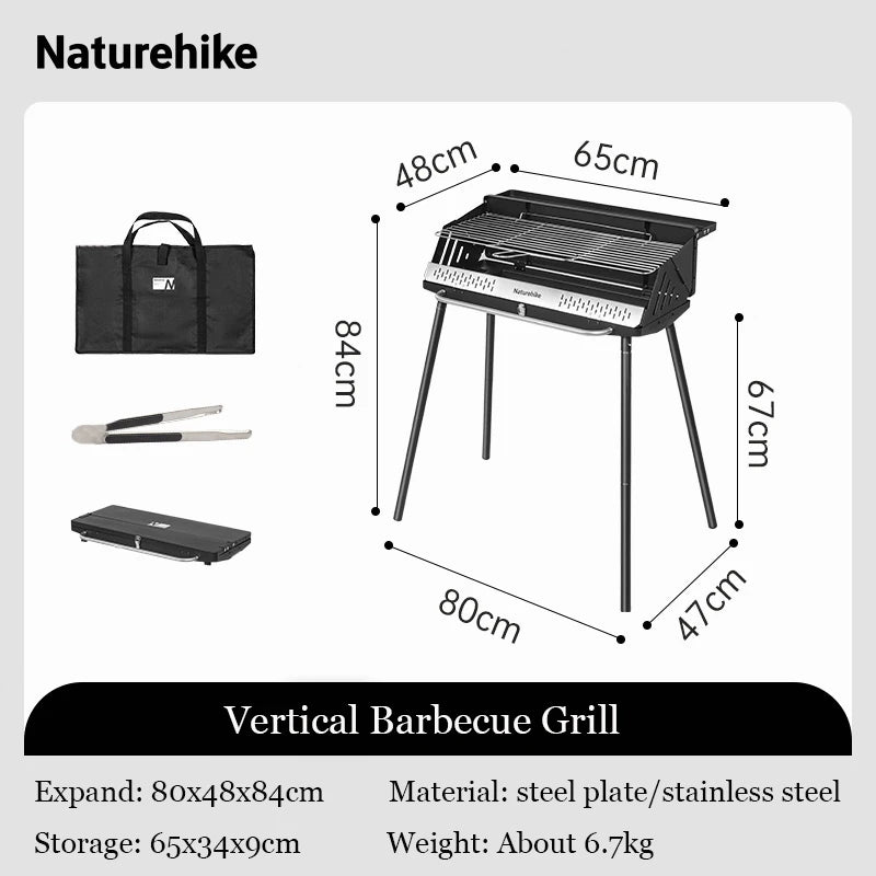 Naturehike Vertical Barbecue Rack Foldable Barbecue Charcoal Grill Stainless Steel Folding BBQ Grill For Outdoor Cooking Camping
