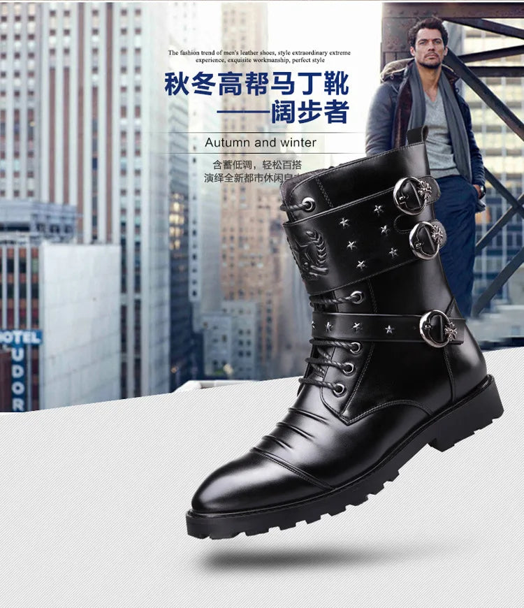 Men's boots winter warmth velvet function metal high-tube cycling boots height-increasing shoes motorcycle boots black 37-48