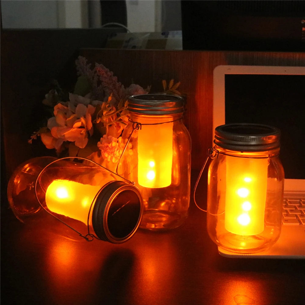 LED Solar Mason Jar Lights 2/4/8/12PCS Bottle Cap Flame Lamp Waterproof Fairy Light for Garden, Patio, Outdoor, Yard, Lawn Decor
