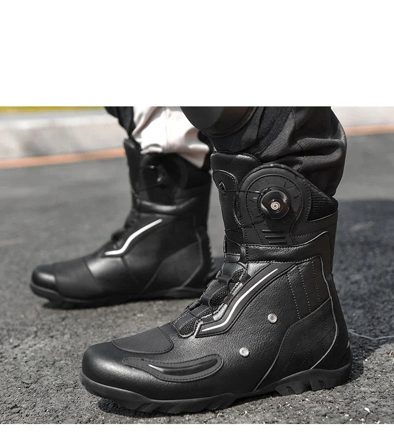 Motorcycle  Ankle Boots Racing Shoes Men Riding Durable Anti-Slip Grip Anti-kick protection Quick Lock moto Equipment Motorbike