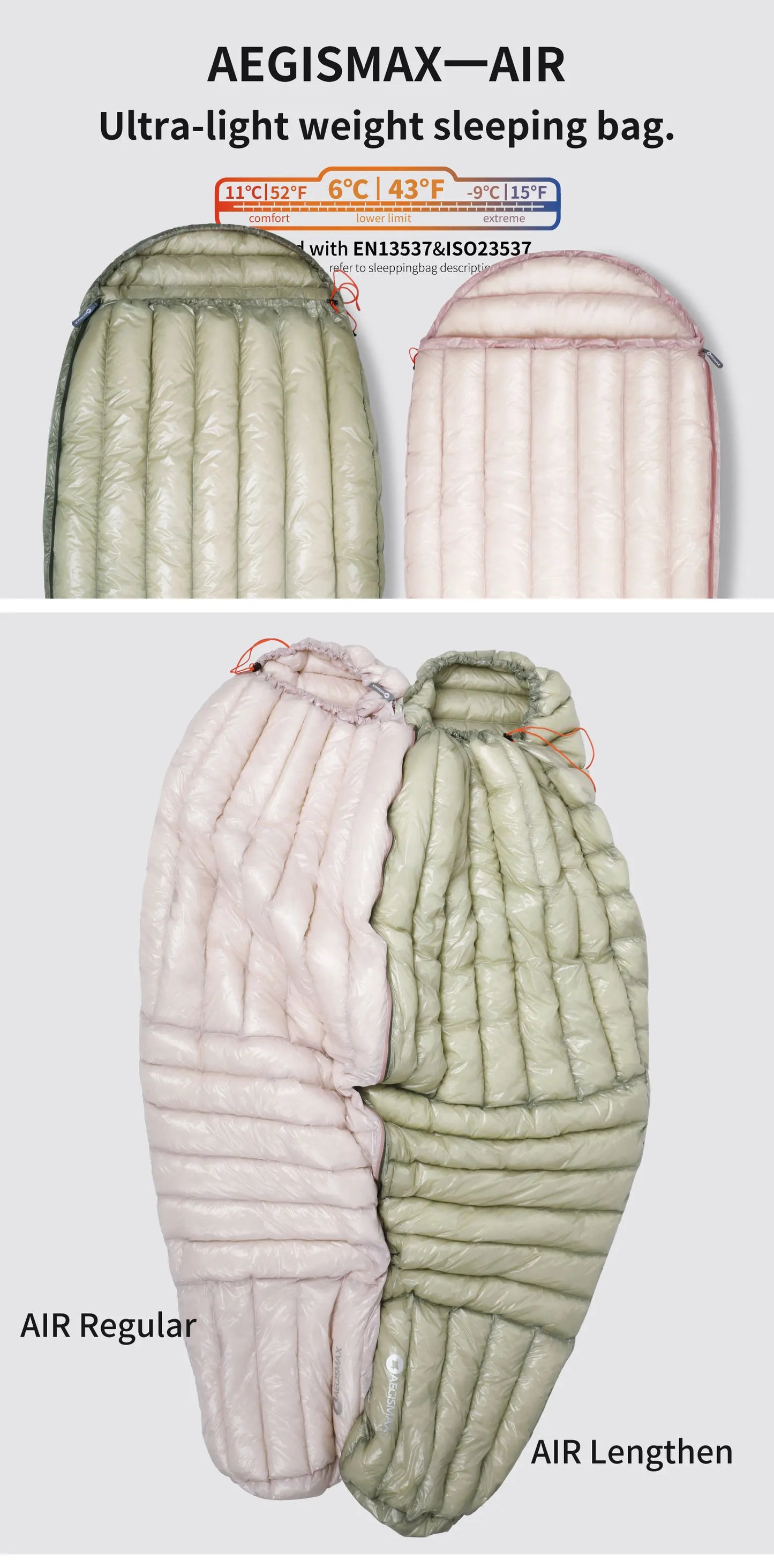 AEGISMAX AIR 10D 800FP Ultra Dry Down Sleeping Bag Ultralight Camping Hiking Tourist Outdoor Nylon Bag Duck Down