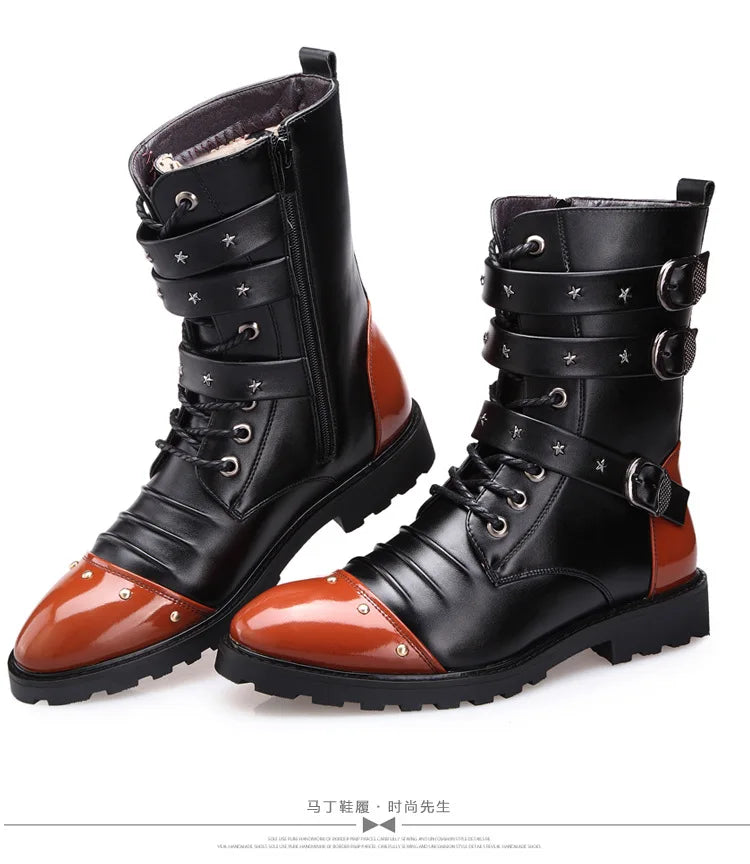 Men's boots winter warmth velvet function metal high-tube cycling boots height-increasing shoes motorcycle boots black 37-48