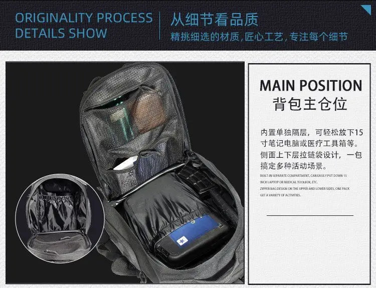 YAKEDA 600D MOLLE Tactical Backpack Assault Pack 40L Waterproof Outdoor Travel Camping Climbing Hiking Bag Mens Rucksack