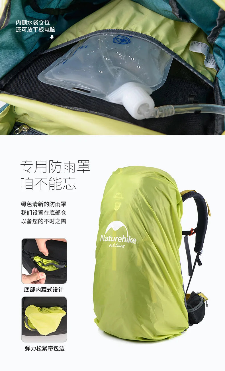 Naturehike-Camping Hiking Backpack with External Frame, 65L Large Capacity, Trekking, Mountaineering, Climbing Bag, 55L