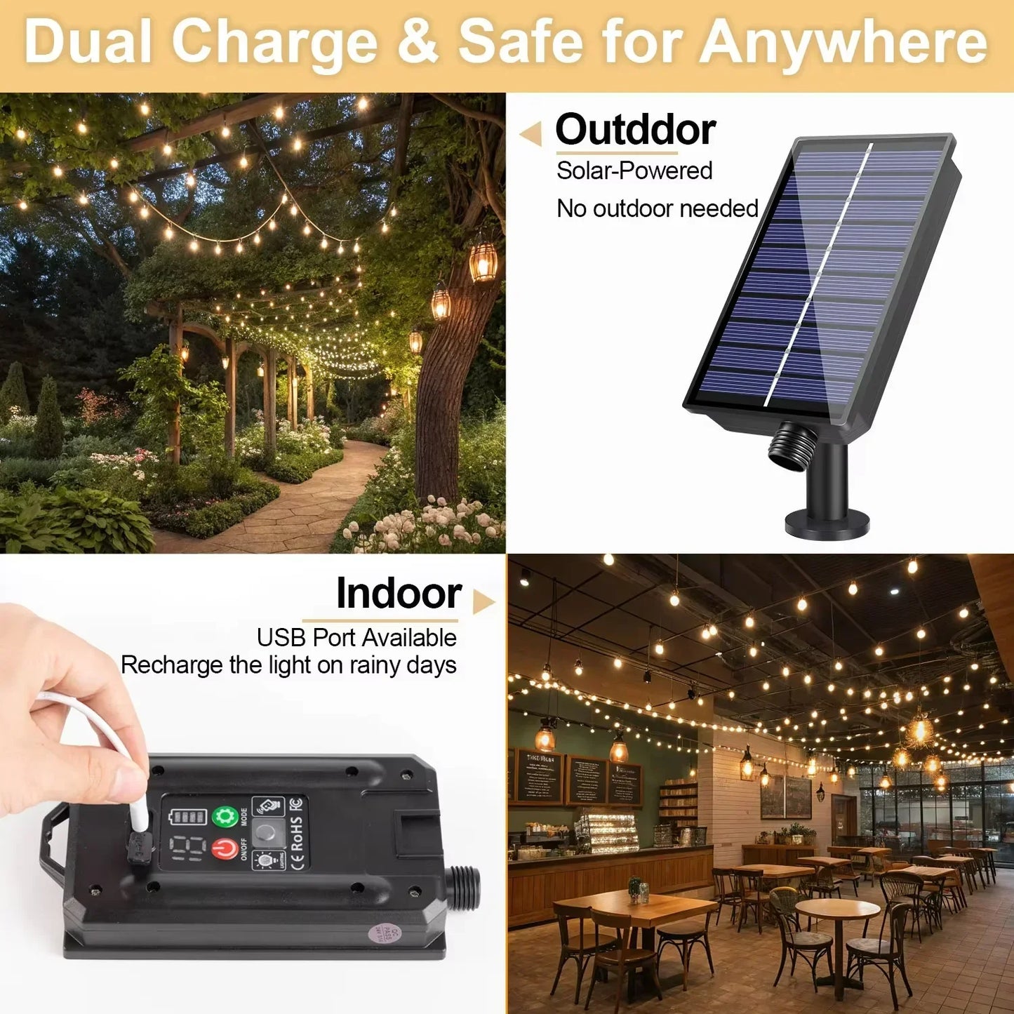Waterproof Outdoor Solar Light Garden ST38 1200MAH LED Solar Lighting Garland Shatterproof 25ft 32ft Solar Street String Lights