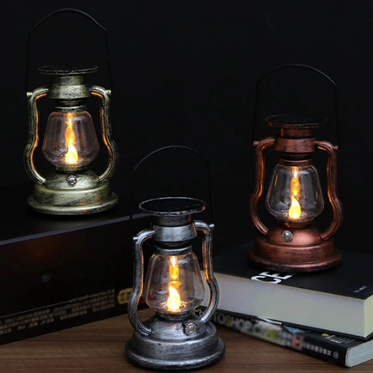 LED Solar Candle Light Retro Kerosene Lamp Solar Powered Hanging Light Outdoor Portable Lantern Light Courtyard Garden Decor