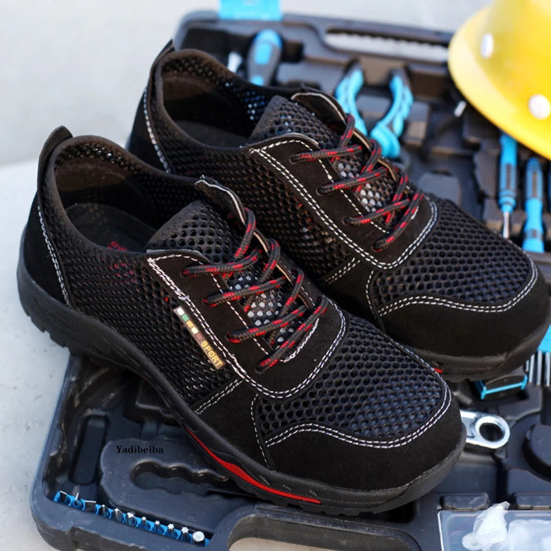 Summer Men Safety Shoes Anti-Smash Indestructible Shoes Breathable Mesh Work Shoes Men Women Work Sneakers Light Steel Toe Shoes