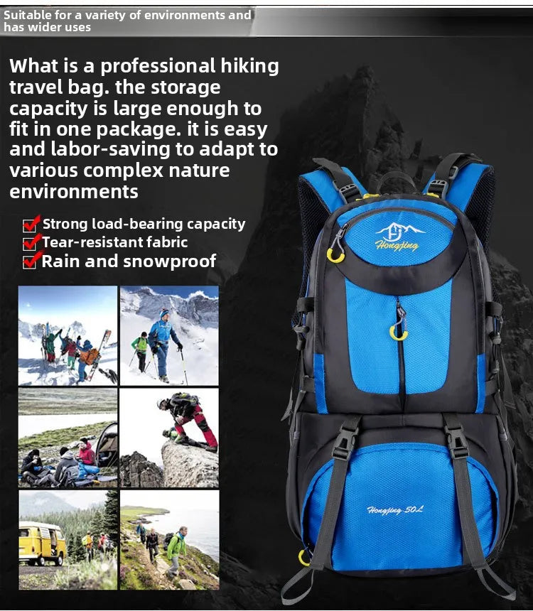 60L Large Capacity Hiking Backpack Men Outdoor Mountain Backbag Male Sport Back Pack Leisure Teens Travel Package Black