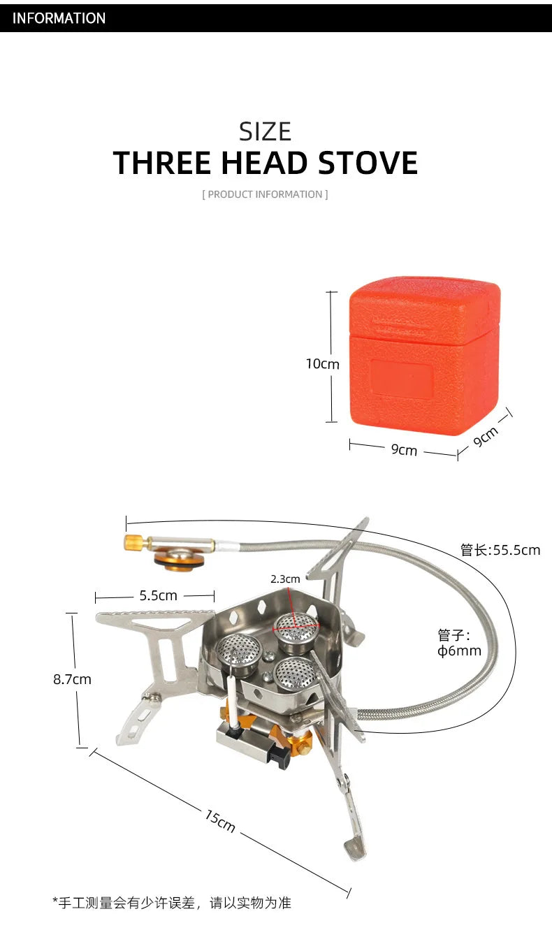 Three-Headed Camping Gas Stove BBQ Grill Set, Portable Outdoor Cooking Equipment