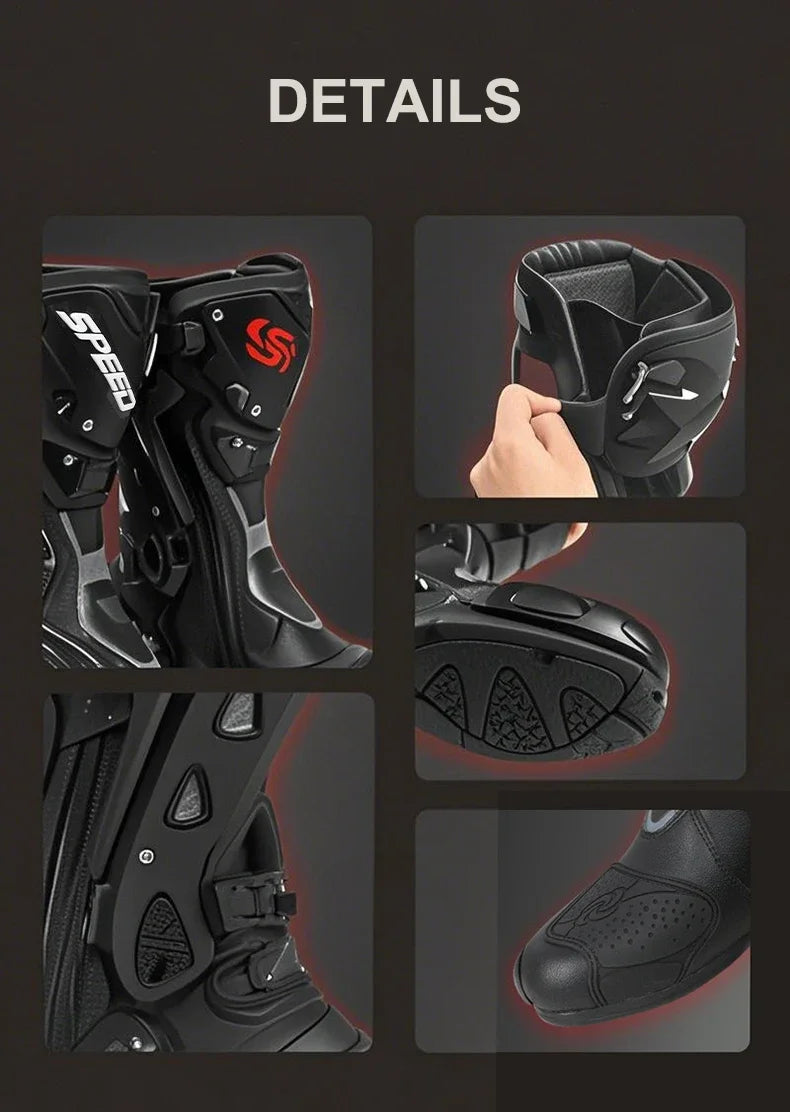 Off-Road Motorcycle Boots Men's Non-Slip Steel Toe Heavy Duty Design with Ankle Support & Shift Pad Shield for Dirt Bike