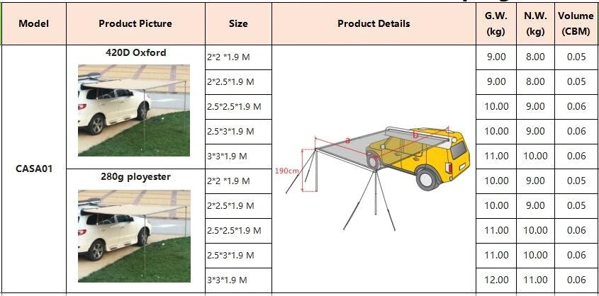 Car Side Awings Tent Shade and Shelter awning For Motorhome