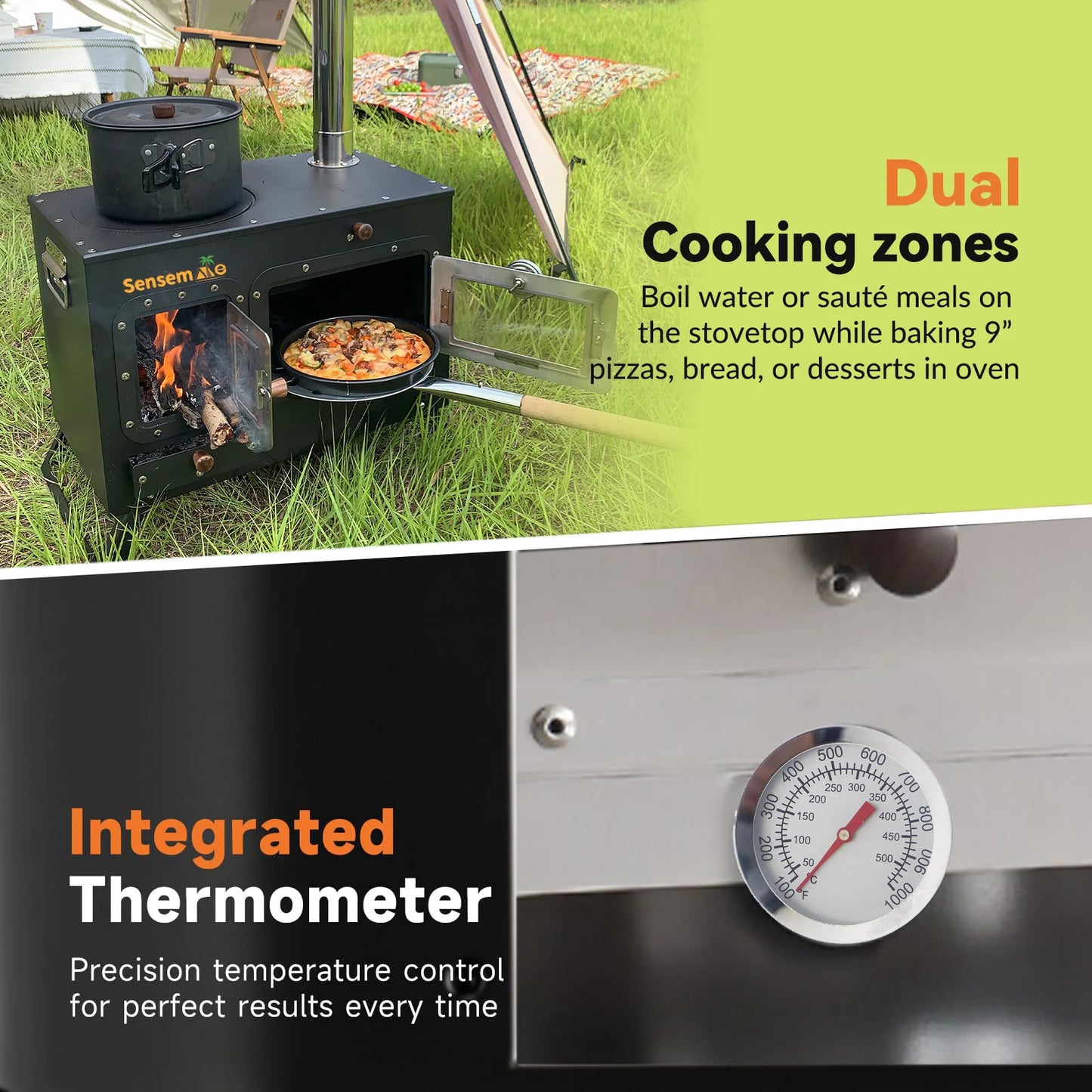 Wood Fire Oven Outdoor BBQ Stove with 9" Pizza Oven Large Multifunction Wood Fired Burning Stove Built-In Thermometer Camping