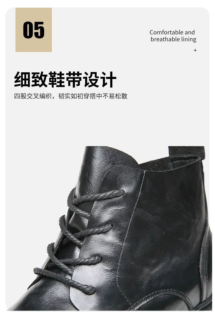 Motorcycle Boot British Style High-top Lace-up Ankle Boots Autumn Winter New Luxury Men's Genuine Leather Designer Shoes