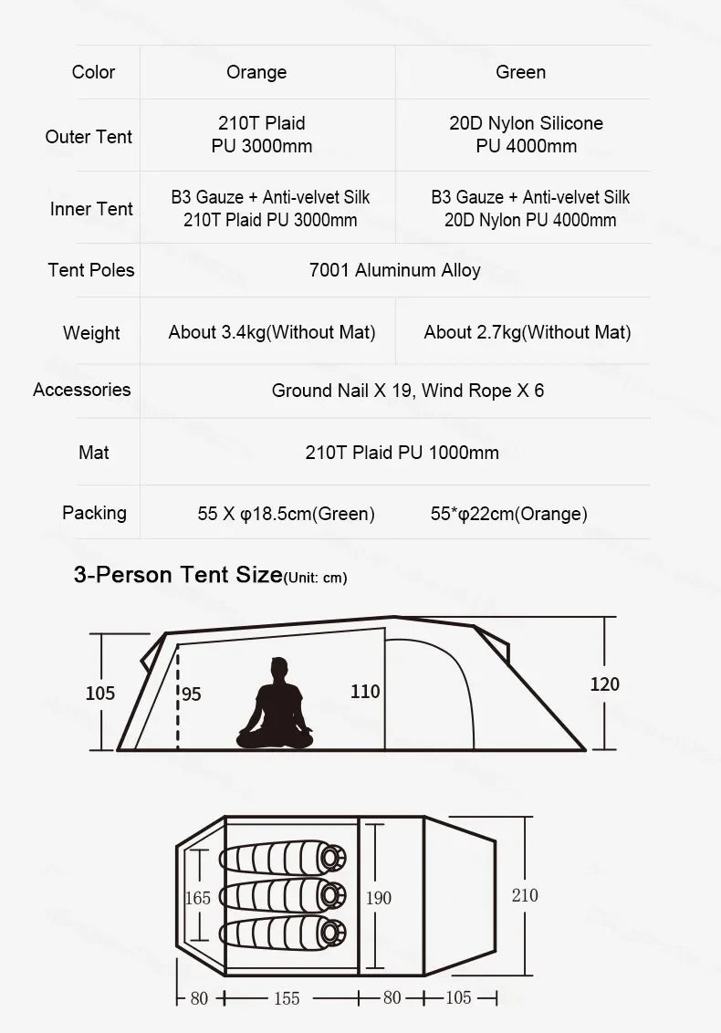 Naturehike-Ultralight Opalus Tunnel Double Tent, Outdoor Camping, Hiking, 2, 3, 4 Persons