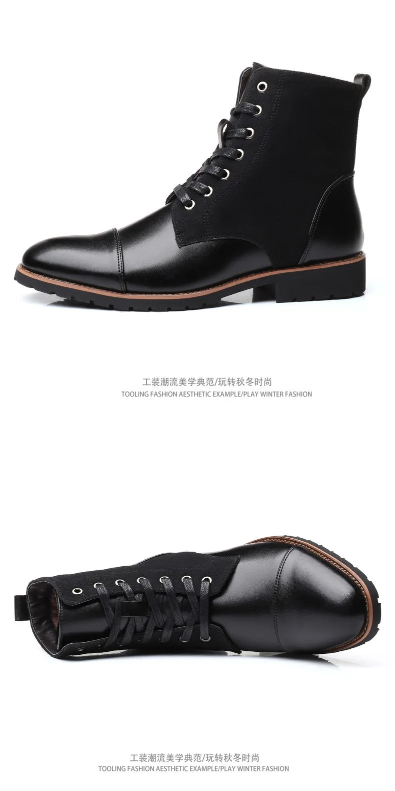 2024 Autumn New Casual Fashion Trend High Top Men's Shoes Leather Boots Large Size 38-48