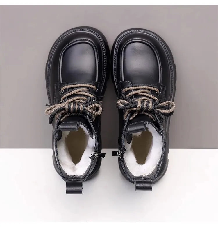 Women's Boots Winter New Fur Snow Boots Platform Plush Comfortable Anti Slip Warm Lace Up Cold Proof Cotton Ankle Boots Women