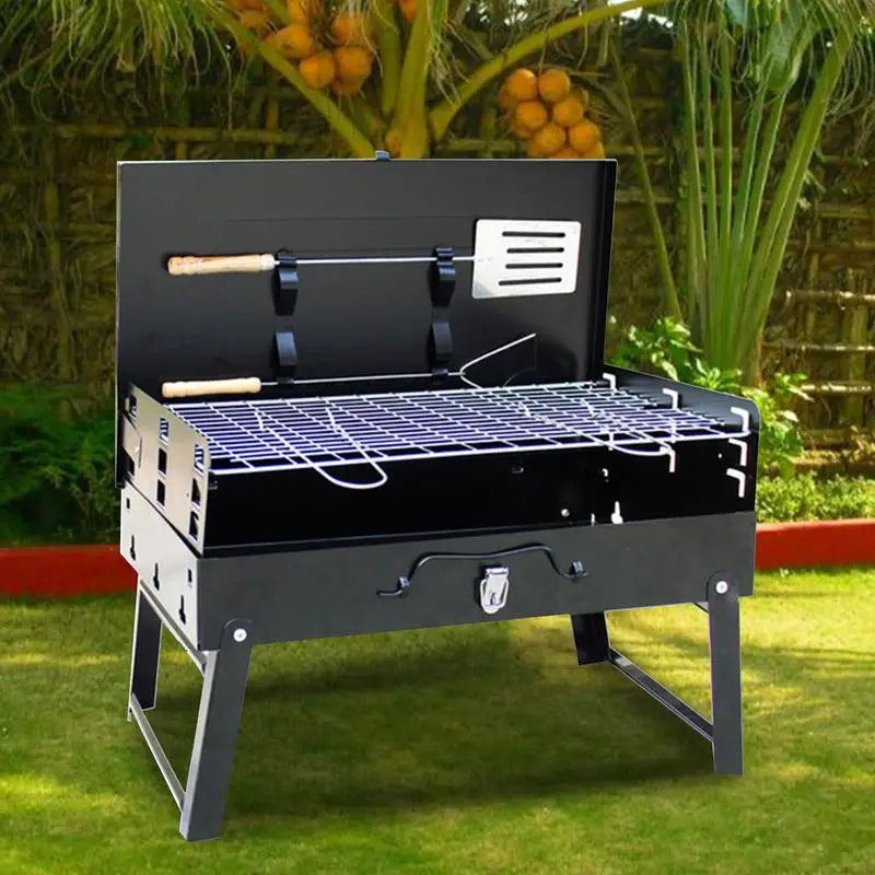 Folding Grill Fire Pit Stainless Steel Charcoal Grill Barbecue Tool Portable Deck Smoker For Park Picnic Cooking Camping Stove