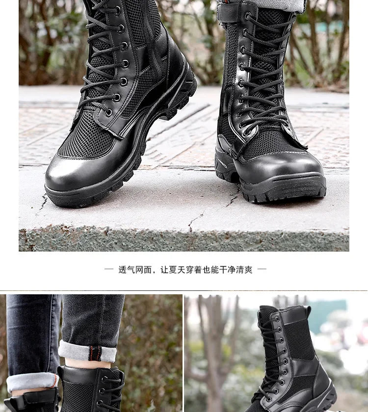 Summer ultra-light combat boots comfortable mesh shoes mountaineering boots men women high-top training boots security shoes