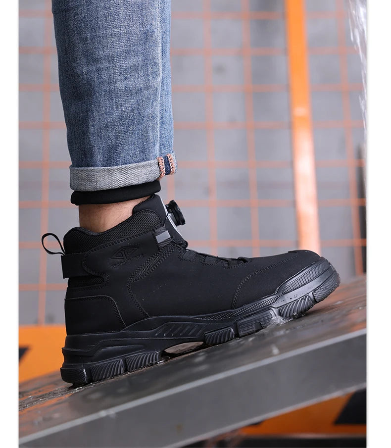 Waterproof Men Boots Rotating Buttons Safety Shoes Men Puncture-Proof Work Boots Steel Toe Shoes Light Indestructible Shoes