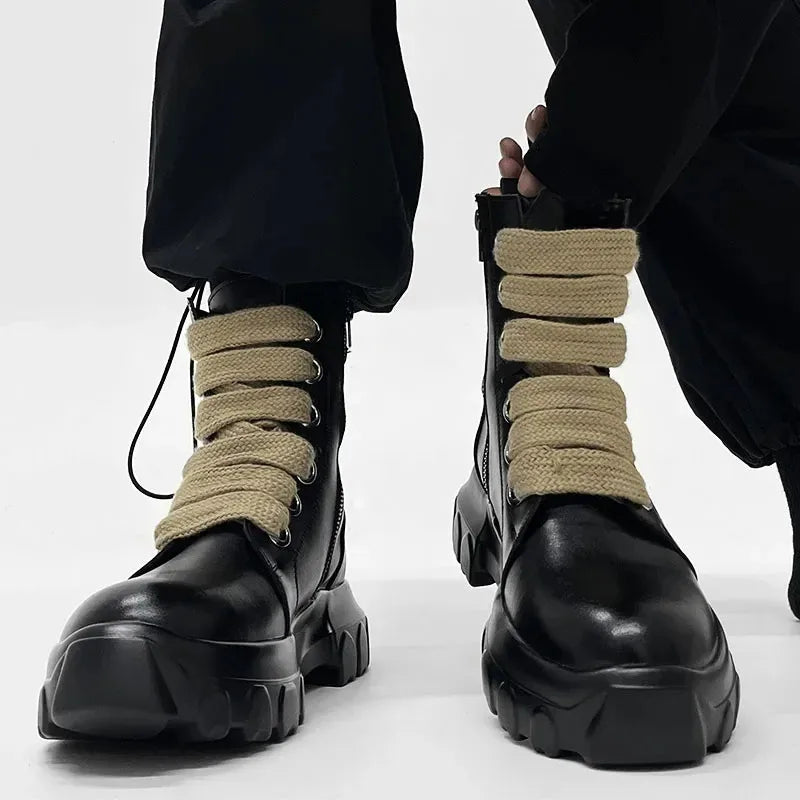 Autumn Motorcycle men Ankle Boots Street Goth Platform Rock Chunky Heels Punk Designer Shoes Knight Short Boots Woman Winter