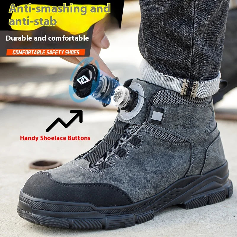 Rotating Buttons Work Boots Men Steel Toe Shoes Safety Boots Puncture-Proof Protective Shoes Waterproof Indestructible Shoes New