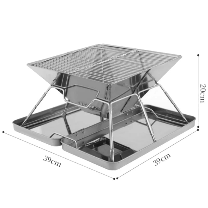 Portable Stainless Steel Folding Charcoal BBQ Grill For 3-4 Person Outdoor Camping Picnic Lightweight Easy Clean Barbecue
