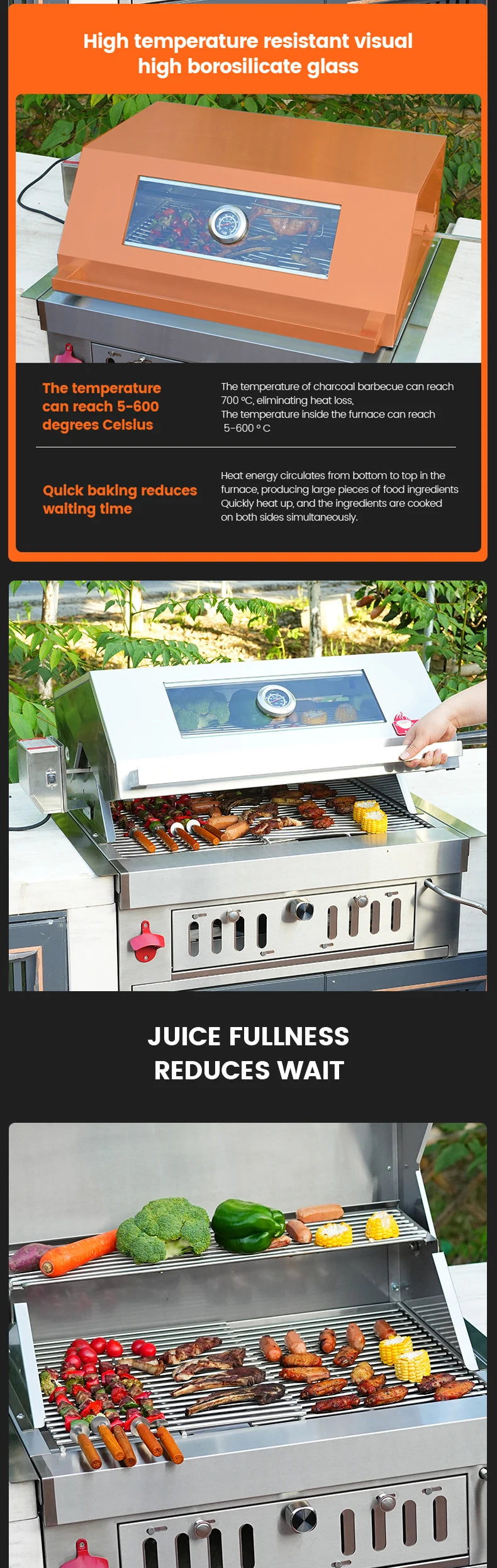 New Arrival Outdoor Party Professional Stainless Steel Built-In BBQ Charcoal Grill